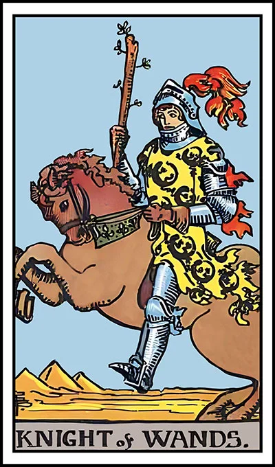 Karta Rycerz Buław z talii Rider–Waite Tarot