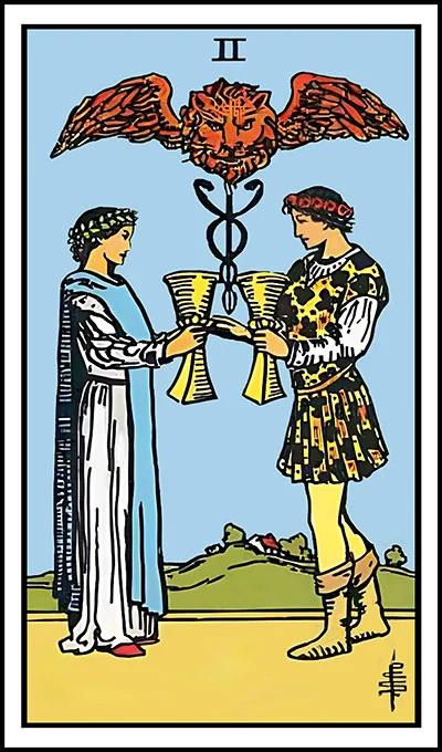 Karta Dwójka Kielichów z talii Rider–Waite Tarot