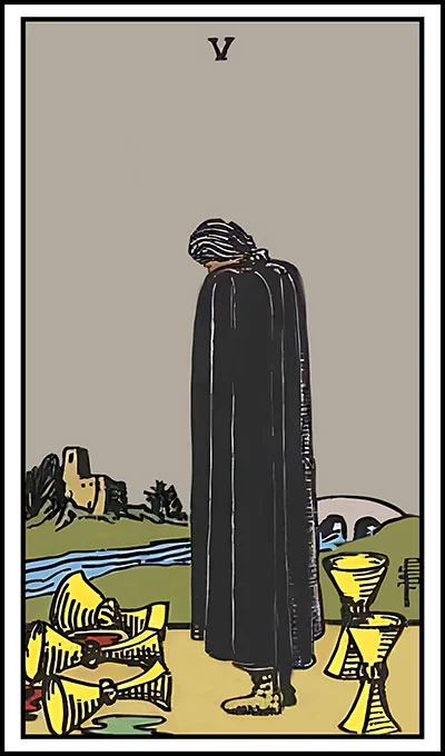 Karta Pięć Kielichów z talii Rider–Waite Tarot