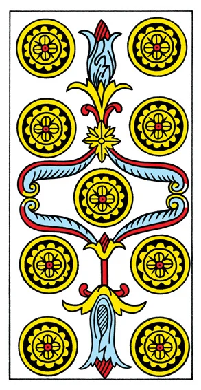 Karta Dziewięć Denarów - Tarot marsylski