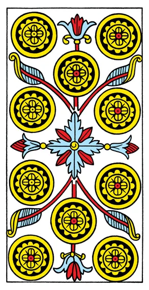 Karta Dziesięć Denarów - Tarot marsylski