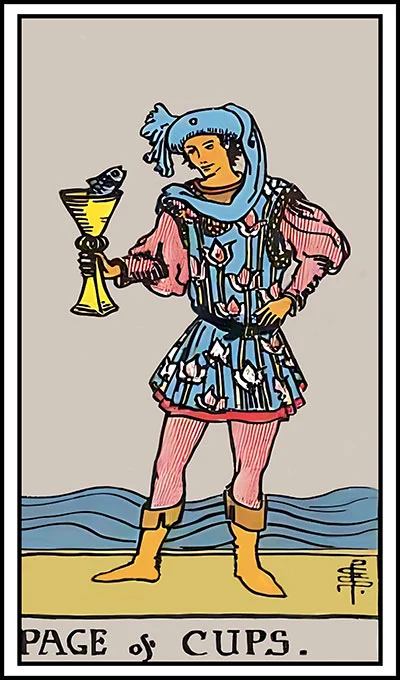 Karta Paź Kielichów z talii Rider–Waite Tarot